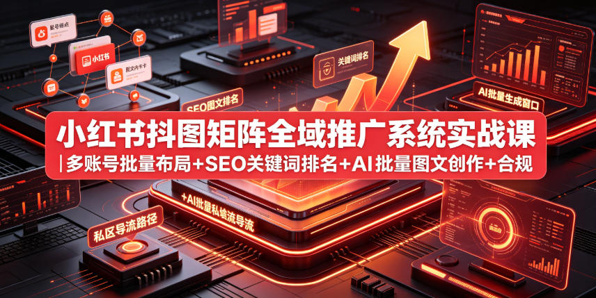 小红书抖图矩阵全域推广系统实战课｜多账号批量布局+SEO关键词排名+AI批量图文创作+合规私域导流完整落地教程-LanTi云网创