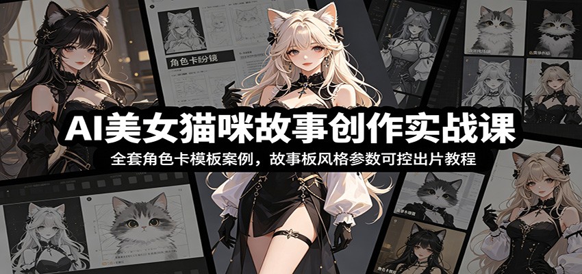 AI美女猫咪故事创作实战课：全套角色卡模板案例，故事板风格参数可控出片教程-LanTi云网创
