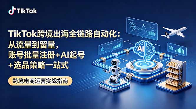 TikTok跨境出海全链路自动化：从流量到留量，账号批量注册+AI起号+选品策略一站式-LanTi云网创