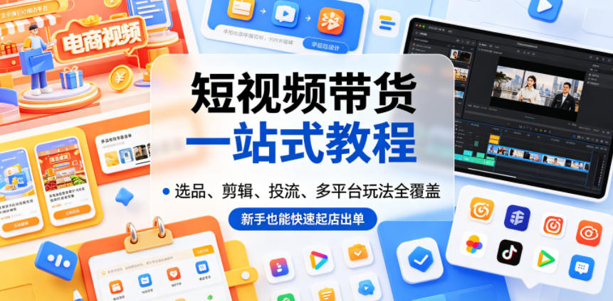 短视频带货一站式教程，选品、剪辑、投流、多平台玩法全覆盖，新手也能快速起店出单-LanTi云网创