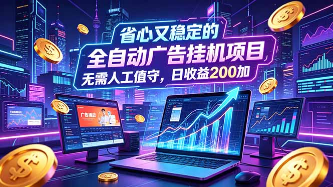 全自动广告挂机项目，全程无需人工值守。稳定创收每日收益200+-LanTi云网创