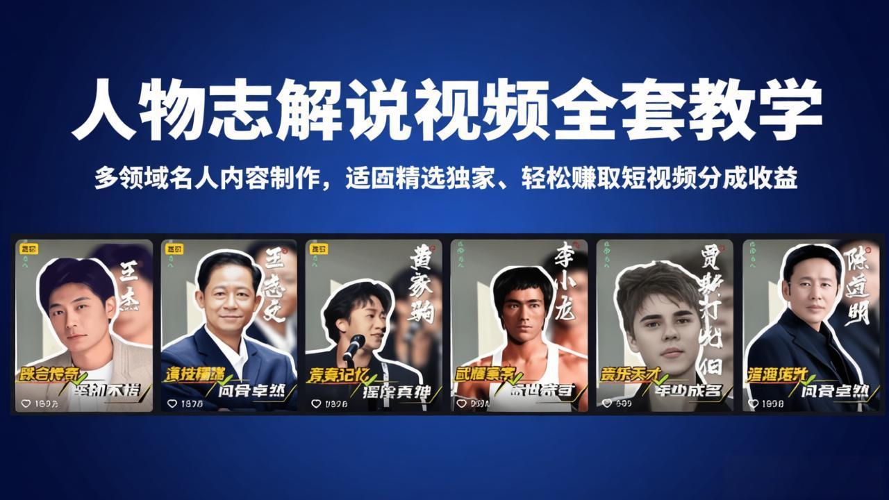人物志解说视频全套教学，多领域名人内容制作，适配精选独家，轻松赚取短视频分成收益-LanTi云网创