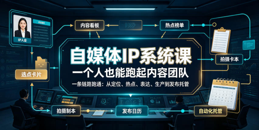 自媒体IP系统课,一个人也能跑起内容团队,一条链路跑通,从定位、热点、表达、生产到发布托管-LanTi云网创
