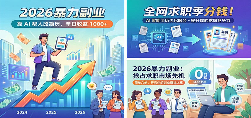 2026暴力副业：靠AI帮人改简历，单日收益1000+，全网求职季分钱-LanTi云网创