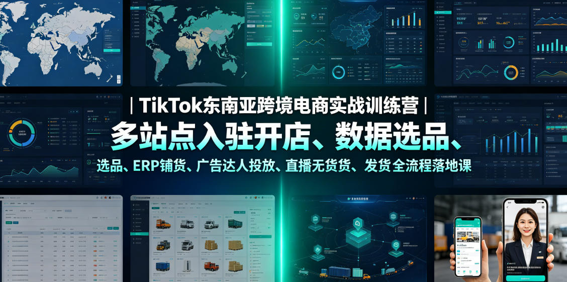 TikTok东南亚跨境电商实战训练营｜多站点入驻开店、数据选品、ERP铺货、广告达人投放、直播无货源发货全流程落地课-LanTi云网创