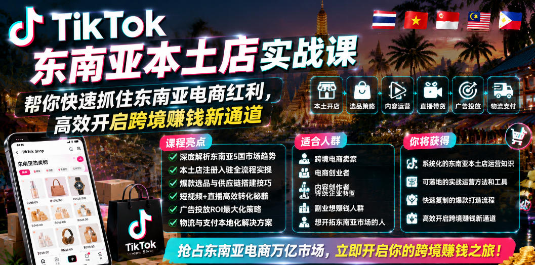 TikTok东南亚本土店实战课，帮你快速抓住东南亚电商红利，高效开启跨境賺钱新通道-LanTi云网创