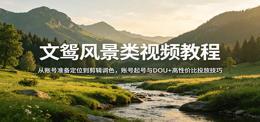 文鸳风景类视频教程：从账号准备定位到剪辑调色，账号起号与DOU+高性价比投放技巧-LanTi云网创
