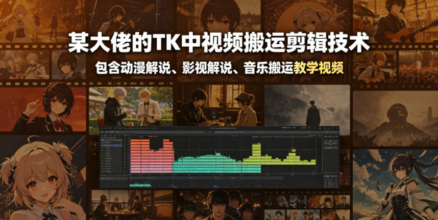 某大佬的TK中视频搬运剪辑技术，包含动漫解说、影视解说、音乐搬运教学视频-LanTi云网创