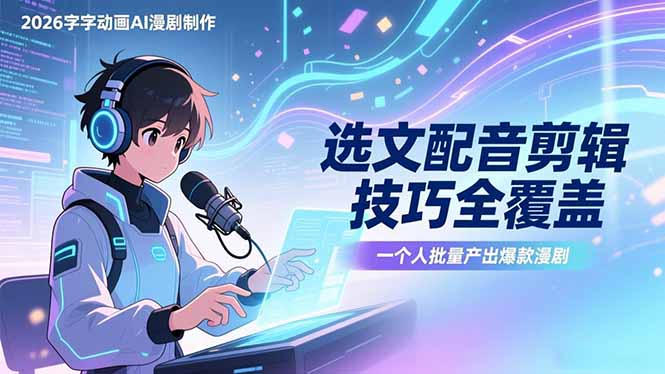 2026字字动画AI漫剧制作-1期，选文配音剪辑技巧全覆盖，一个人就能批量产出爆款漫剧-LanTi云网创