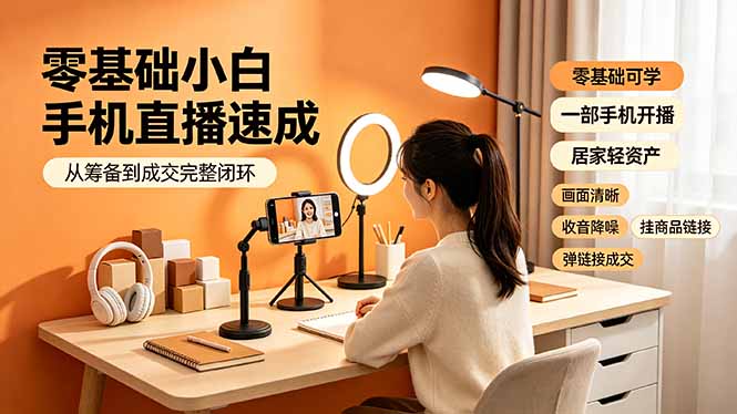零基础小白手机直播速成，从筹备到成交完整闭环，适配苹果安卓系统，解决杂音卡顿留人难问题-LanTi云网创