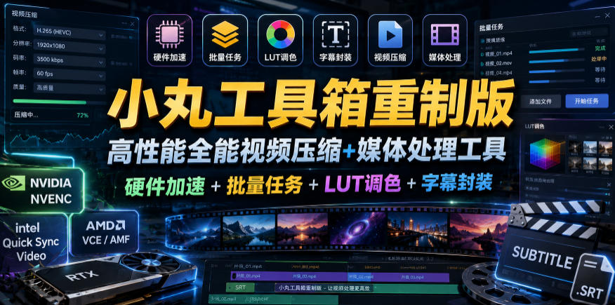 小丸工具箱重制版–高性能全能视频压缩+媒体处理工具｜硬件加速+批量任务+LUT调色+字幕封装-LanTi云网创
