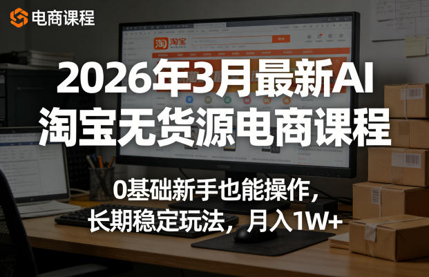 2026年3月最新AI淘宝无货源电商课程，0基础新手也能操作，长期稳定玩法，月入1W+-LanTi云网创