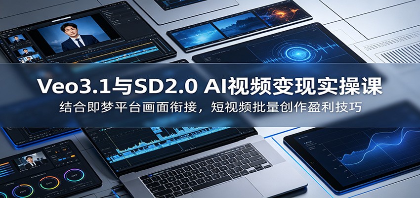 Veo3.1与SD2.0 AI视频变现实操课课：结合即梦平台画面衔接，短视频批量创作盈利技巧-LanTi云网创
