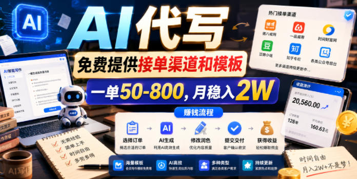AI代写，免费提供接单渠道和模板，一单50-800，月稳入2W【揭秘】-LanTi云网创