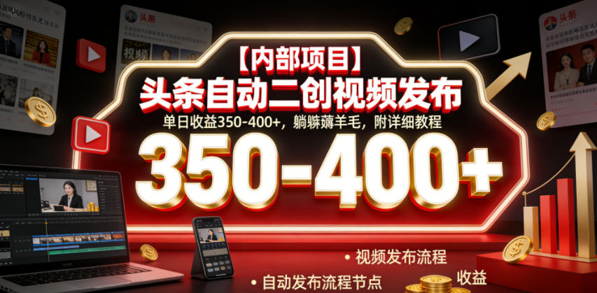 【内部项目】头条自动二创视频发布，单日收益350-400+，躺賺薅羊毛，附详细教程【揭秘】-LanTi云网创
