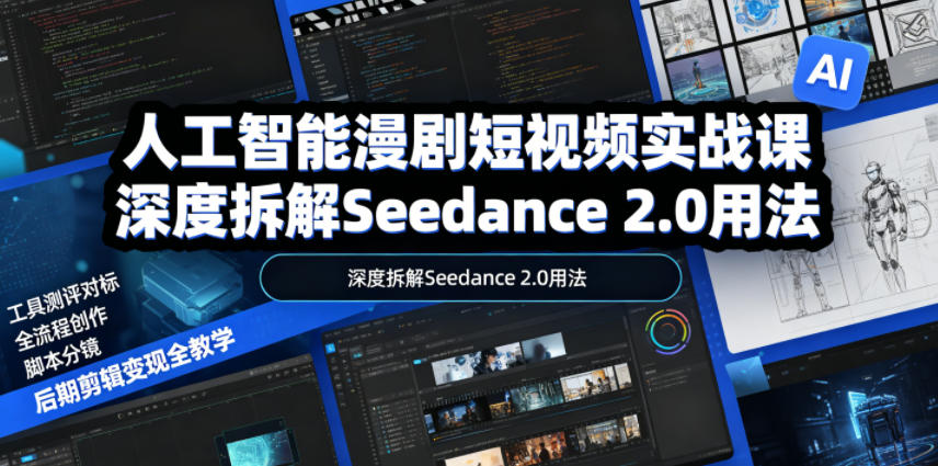 人工智能漫剧短视频实战课，深度拆解Seedance 2.0用法，工具测评对标+全流程创作+脚本分镜+后期剪辑变现全教学-LanTi云网创