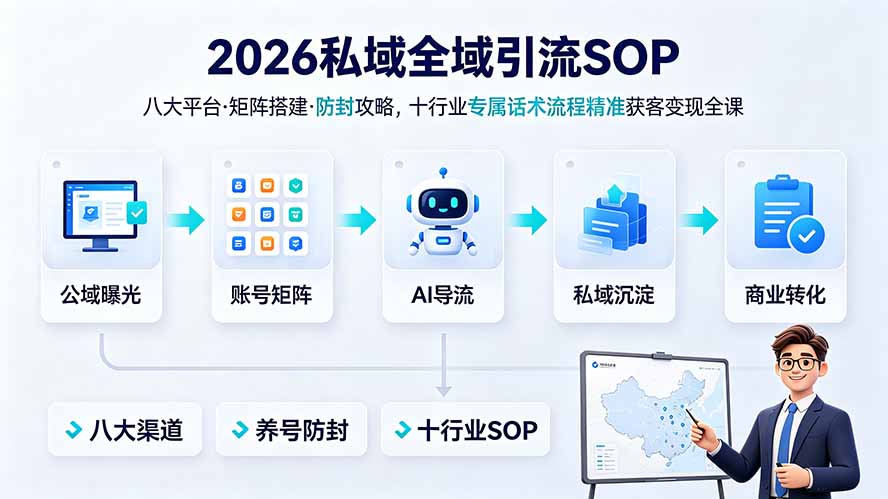 2026私域全域引流SOP|八大平台·矩阵搭建·防封攻略,十行业专属话术流程精准获客变现全课-LanTi云网创