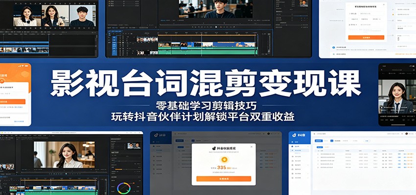 影视台词混剪变现课:零基础学习剪辑技巧,玩转抖音伙伴计划解锁平台双重收益-LanTi云网创