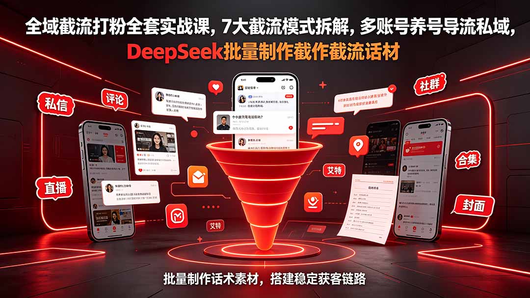 全域截流打粉全套实战课，7大截流模式拆解，多账号养号导流私域，DeepSeek批量制作截流话术素材-LanTi云网创