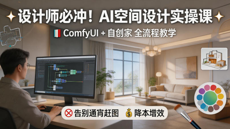 设计师必冲！AI空间设计实操课，ComfyUI+自创家全教学，告别通宵赶图，降本增效-LanTi云网创