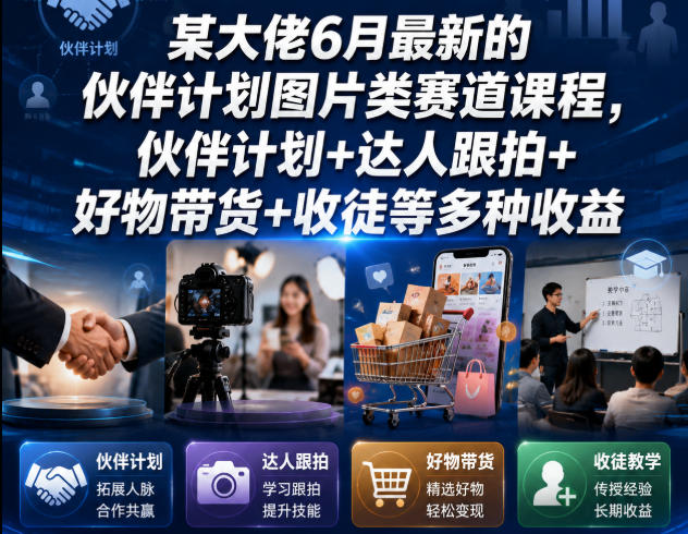 某大佬6月最新的伙伴计划图片类赛道课程，伙伴计划+达人跟拍+好物带货+收徒等多种收益-LanTi云网创