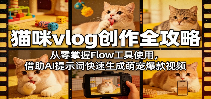 猫咪vlog创作全攻略：从零掌握Flow工具使用，借助AI提示词快速生成萌宠爆款视频-LanTi云网创