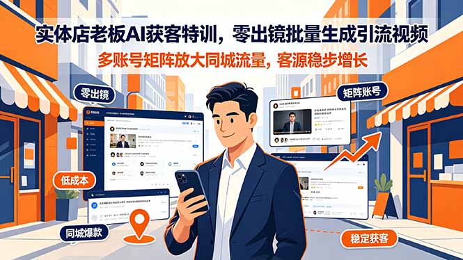 实体店老板AI获客特训，零出镜批量生成引流视频，多账号矩阵放大同城流量，客源稳步增长-LanTi云网创
