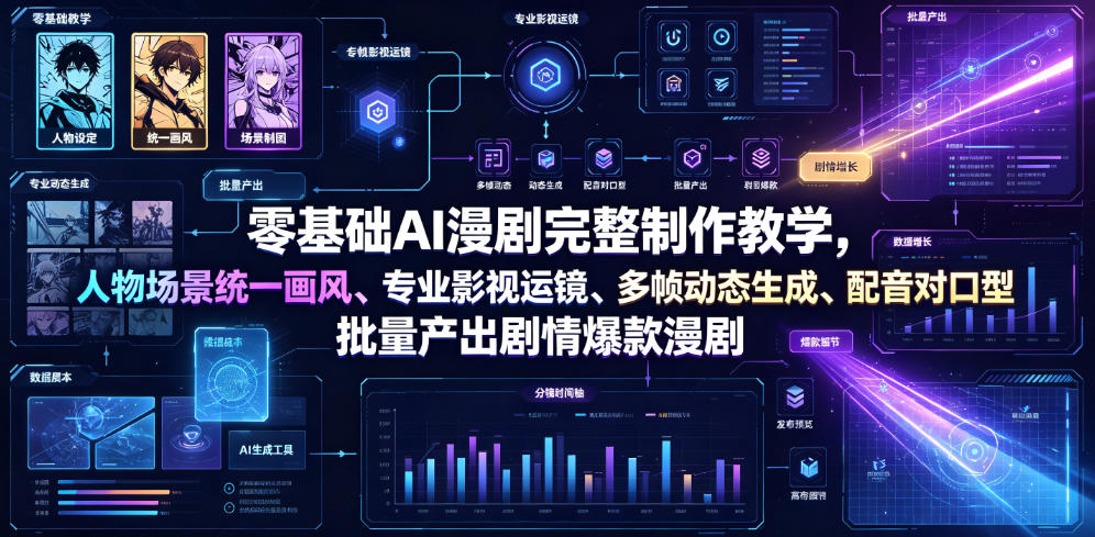 零基础AI漫剧完整制作教学，人物场景统一画风、专业影视运镜、多帧动态生成、配音对口型，批量产出剧情爆款漫剧-LanTi云网创