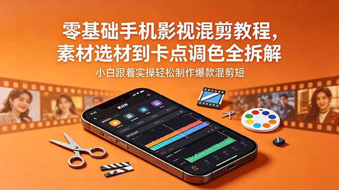 零基础手机影视混剪教程，素材选材到卡点调色全拆解，小白跟着实操轻松制作爆款混剪短片-LanTi云网创