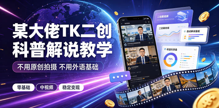 某大佬TK二创科普解说教学，不用原创拍摄不用外语基础，零基础做TikTok中视频稳定变现-LanTi云网创