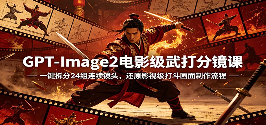 GPT-Image2电影级武打分镜课:一键拆分24组连续镜头,还原影视级打斗画面制作流程-LanTi云网创