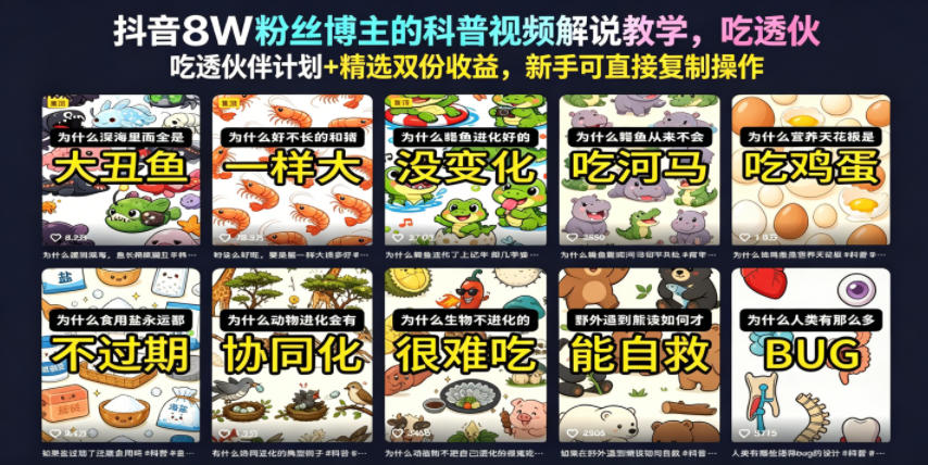 抖音8W粉丝博主的科普视频解说教学，吃透伙伴计划+精选双份收益，新手可直接复制操作-LanTi云网创