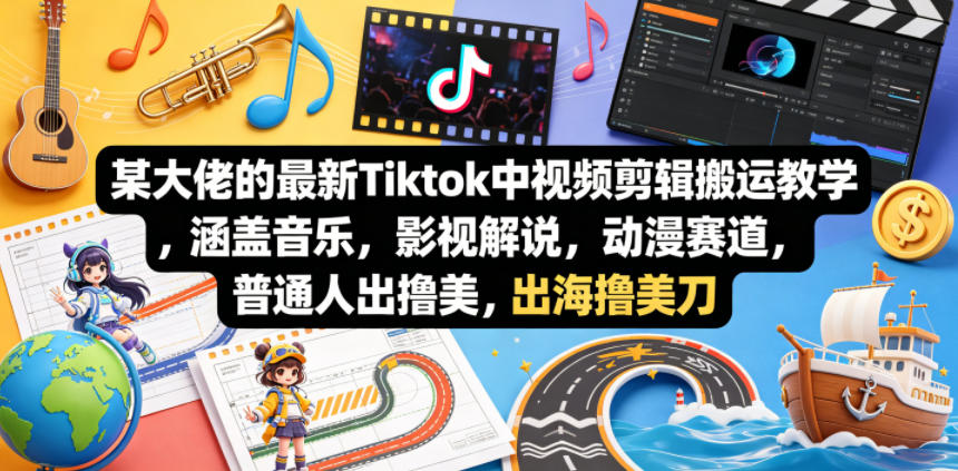 某大佬的最新Tiktok中视频剪辑搬运教学，涵盖音乐，影视解说，动漫赛道，普通人出海撸美刀-LanTi云网创