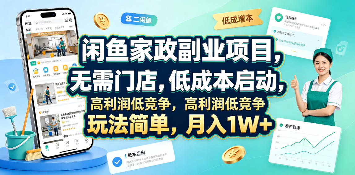 闲鱼家政副业项目，无需门店，低成本启动，高利润低竞争，玩法简单，月入1W+-LanTi云网创