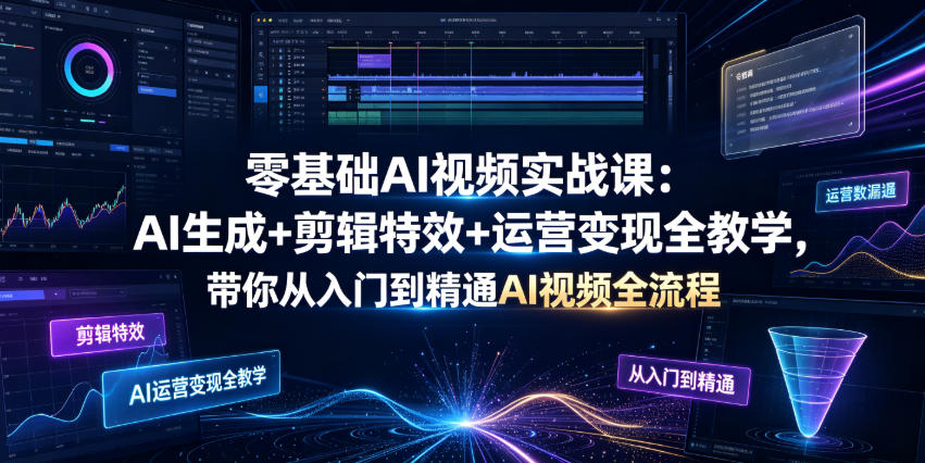 零基础AI视频实战课：AI生成+剪辑特效+运营变现全教学，带你从入门到精通AI视频全流程-LanTi云网创