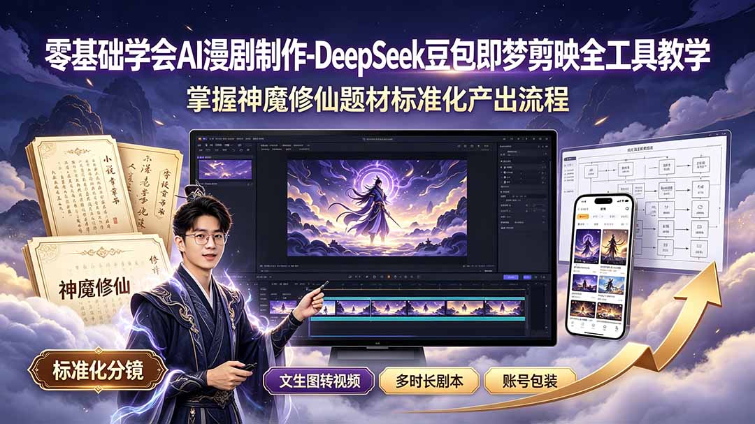 零基础学会AI漫剧制作-DeepSeek豆包即梦剪映全工具教学，掌握神魔修仙题材标准化产出流程-LanTi云网创