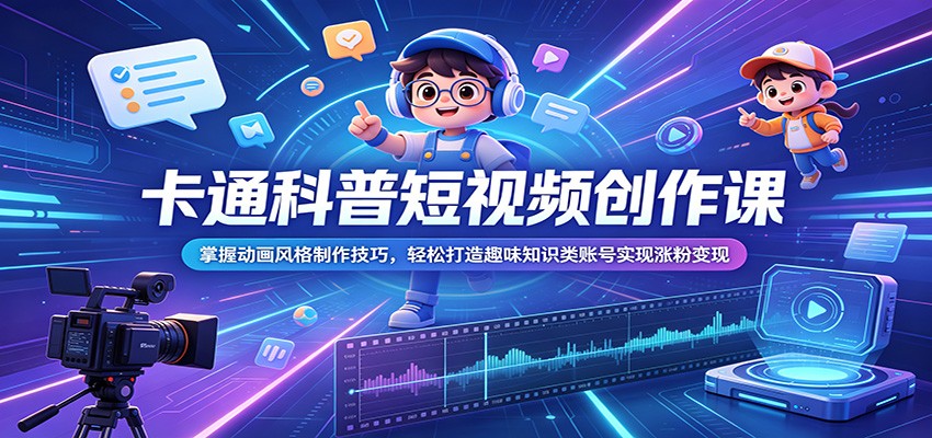 卡通科普短视频创作课：掌握动画风格制作技巧，轻松打造趣味知识类账号实现涨粉变现-LanTi云网创