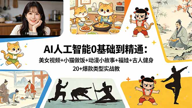 AI人工智能0基础到精通：美女视频+小猫做饭+动漫小故事+福娃+古人健身，20+爆款类型实战教学-LanTi云网创