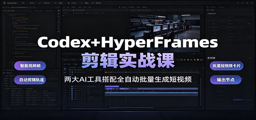 Codex+HyperFrames剪辑实战课：两大AI工具搭配全自动批量生成短视频-LanTi云网创