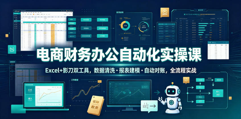 电商财务办公自动化实操课，Excel+影刀双工具，数据清洗・报表建模・自动对账，全流程实战-LanTi云网创