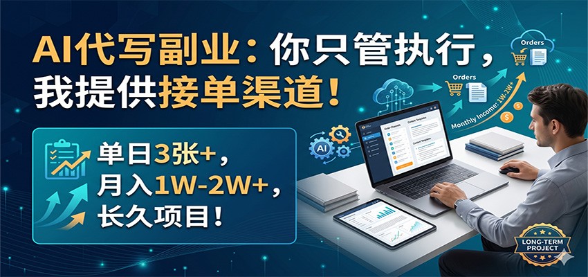 AI代写副业：你只管执行，我提供接单渠道！单日3张+，月入1W-2W+，长久项目-LanTi云网创