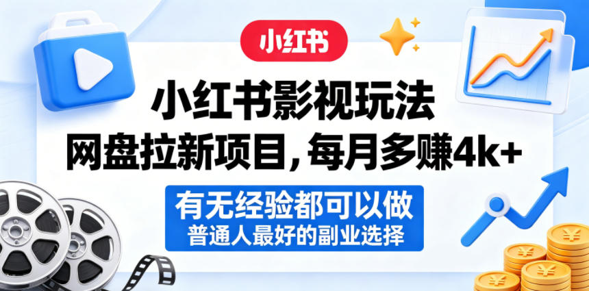 小红书影视玩法网盘拉新项目，每月多賺4k+，有无经验都可以做，普通人最好的副业选择-LanTi云网创