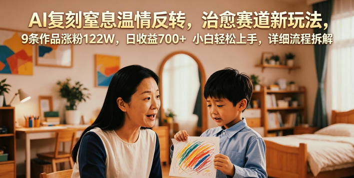 AI复刻窒息温情反转，治愈赛道新玩法，9条作品涨粉122W，日收益700+ 小白轻松上手，详细流程拆解-LanTi云网创