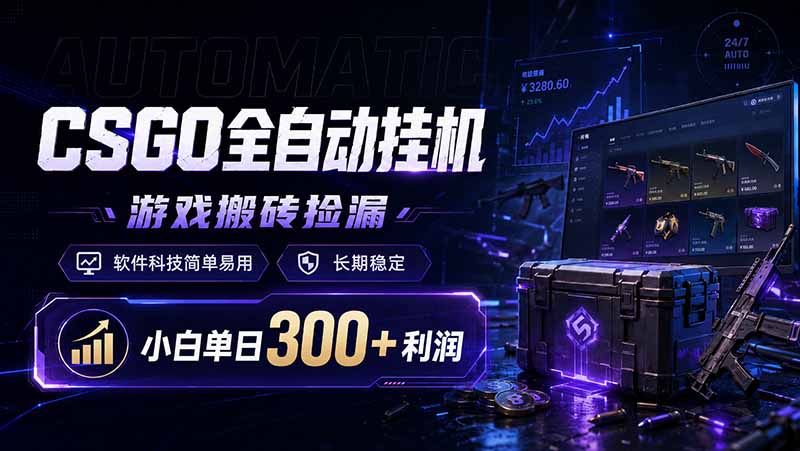CSGO全自动挂机，游戏搬砖捡漏，软件科技简单易用，长期稳定，小白单日300+利润-LanTi云网创
