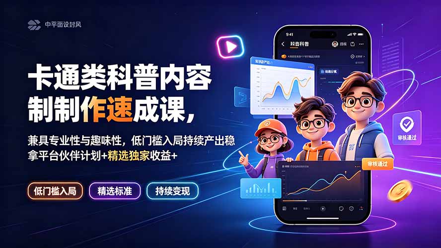 卡通类科普内容制作速成课，兼具专业性与趣味性，低门槛入局持续产出稳拿平台伙伴计划+精选独家收益-LanTi云网创
