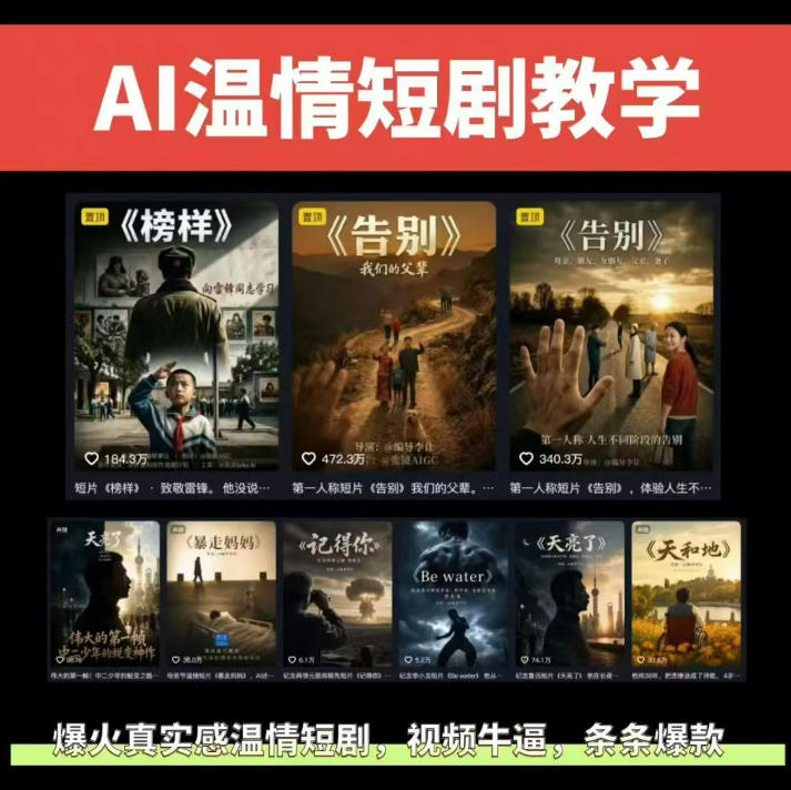 抖音58W粉丝博主的AI温情短剧玩法，条条爆款，伙伴计划+精选独家收益，商单收徒等(更新6月)-LanTi云网创