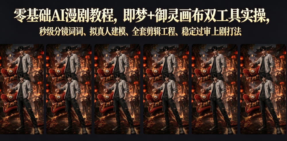 零基础AI漫剧教程，即梦+御灵画布双工具实操，秒级分镜提示词、拟真人建模、全套剪辑工程、稳定过审上剧打法-LanTi云网创