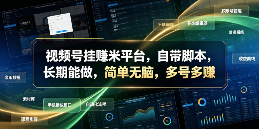 视频号挂賺米平台，自带脚本，长期能做，简单无脑，多号多賺【揭秘】-LanTi云网创