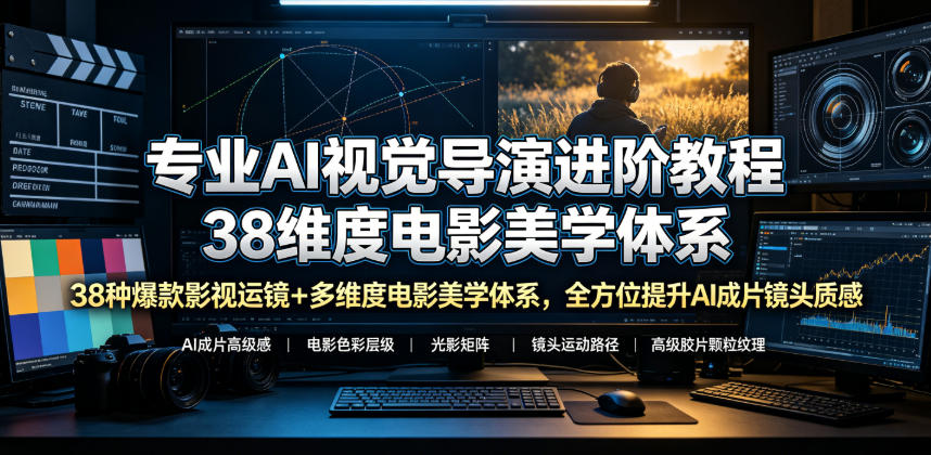 专业AI视觉导演进阶教程，38种爆款影视运镜+多维度电影美学体系，全方位提升AI成片高级感与镜头质感-LanTi云网创