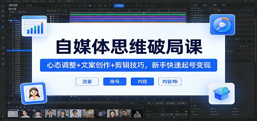 自媒体思维破局课：心态调整+文案创作+剪辑技巧，新手快速起号变现-LanTi云网创